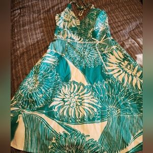 Ann Taylor Teal & White Lined Halter Dress